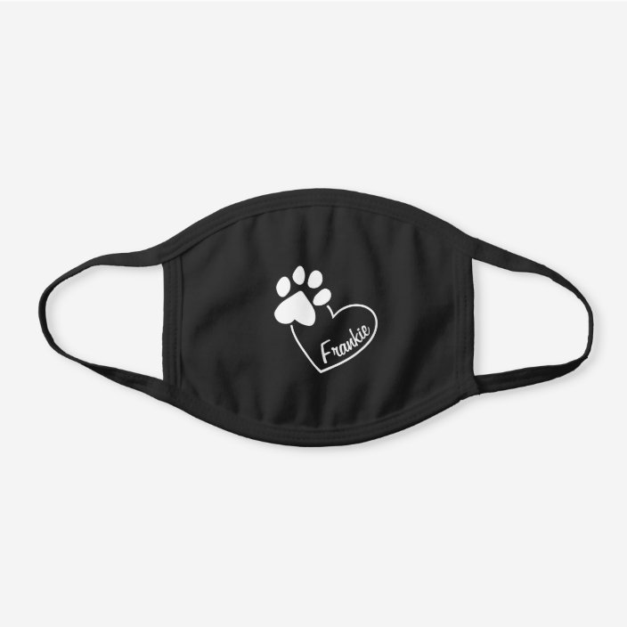 Custom Pet Name Paw Print On Heart Reusable Black Cotton Face Mask Zazzle Com