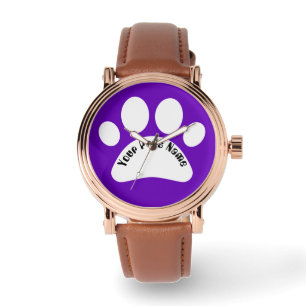 Custom Pet Name Paw Print Purple Wristwatch Pers