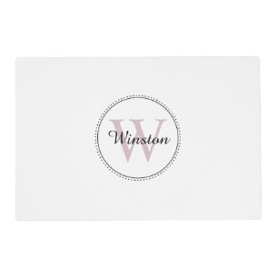 Custom Pet Name Pink Monogram White Pet Placemat