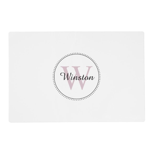 Custom Pet Name Pink Monogram White Pet Placemat (Front)