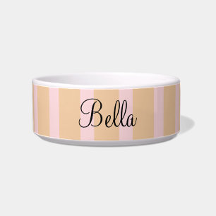 Custom Pet Name Pink Peach Taffy Stripes Bowl