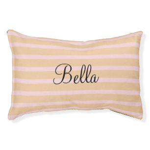 Custom Pet Name Pink Peach Taffy Stripes Pet Bed