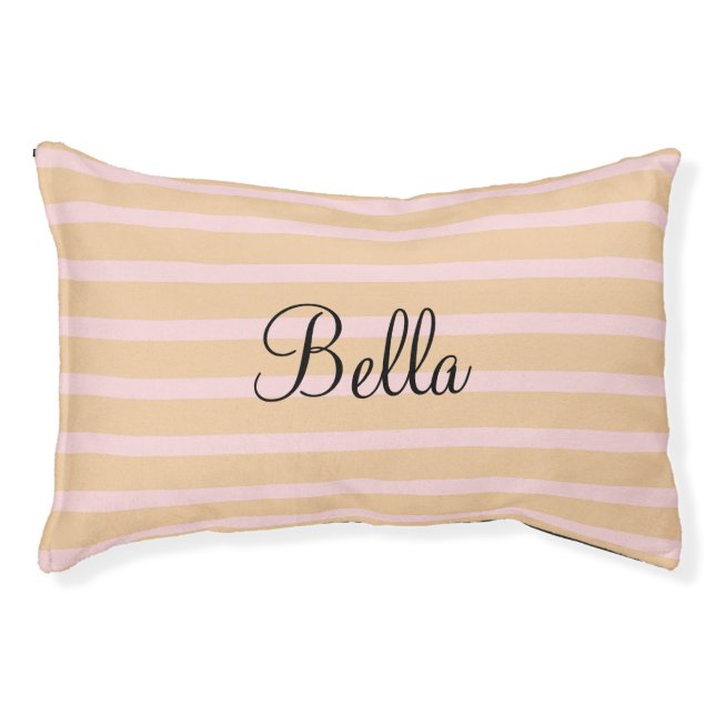 Custom Pet Name Pink Peach Taffy Stripes Pet Bed (Front)