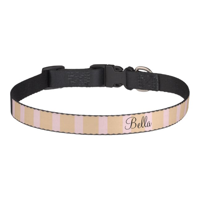 Custom Pet Name Pink Peach Taffy Stripes Pet Collar (Front)