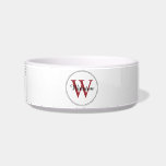 Custom Pet Name Red Monogram White Pet Bowl<br><div class="desc">Custom Pet Name Red Monogram White Pet Bowl.</div>