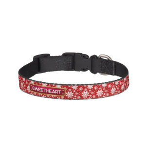 Custom Pet Name Red & White Snowflakes Pattern Collar