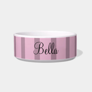 Custom Pet Name Rose Pink Mauve Stripes Bowl