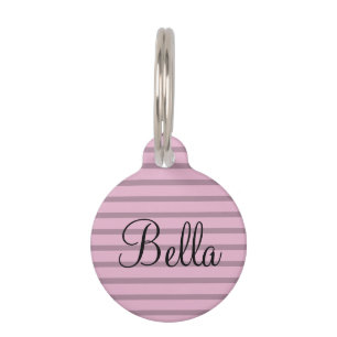 Custom Pet Name Rose Pink Mauve Stripes ID Tag
