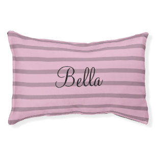 Custom Pet Name Rose Pink Mauve Stripes Pet Bed