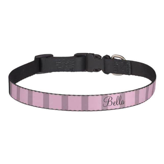 Custom Pet Name Rose Pink Mauve Stripes Pet Collar (Front)