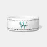 Custom Pet Name Teal Monogram White Pet Bowl<br><div class="desc">Custom Pet Name Teal Monogram White Pet Bowl.</div>