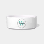 Custom Pet Name Teal Monogram White Pet Bowl<br><div class="desc">Custom Pet Name Teal Monogram White Pet Bowl.</div>