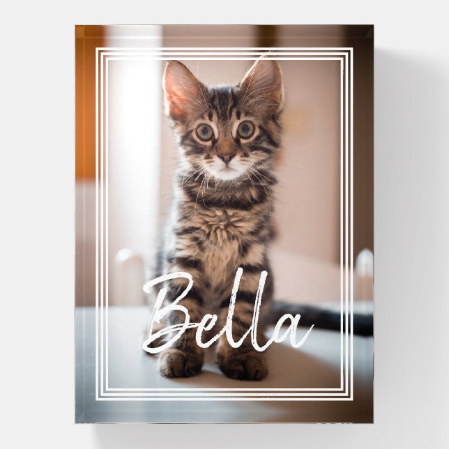 Custom Pet Name Typography and Photo Frame Paperweight (Vertical)