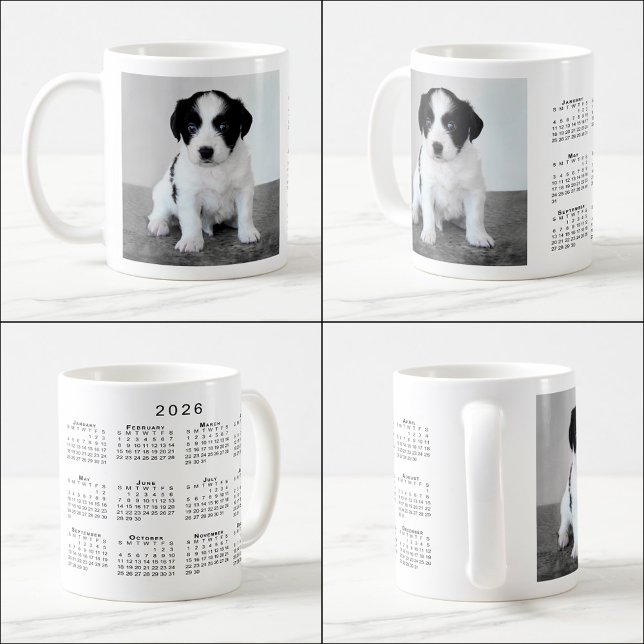 Custom Pet Photo 2026 Calendar Coffee Mug (Custom Pet Photo 2026 Calendar Coffee Mug, multiple views)