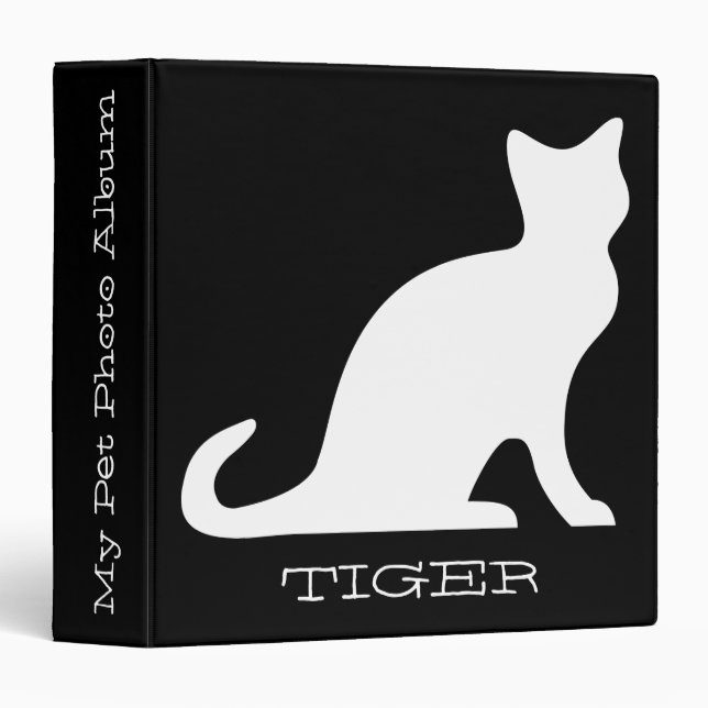 Custom pet photo album with white cat silhouette 3 ring binder (Front/Spine)