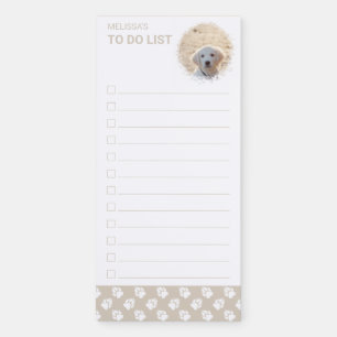 Custom Pet Photo And Beige & White Paws To Do List Magnetic Notepad