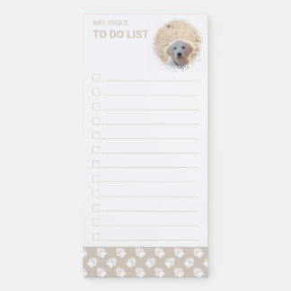 Custom Pet Photo And Beige & White Paws To Do List Magnetic Notepad