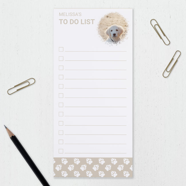 Custom Pet Photo And Beige & White Paws To Do List Magnetic Notepad