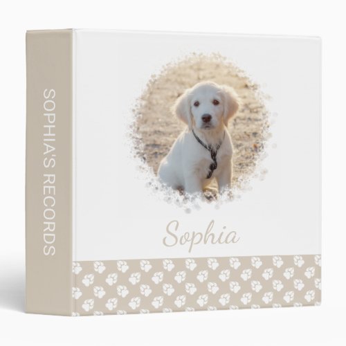 Custom Pet Photo And Beige  White Paws With Text  3 Ring Binder