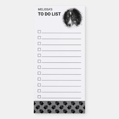 Custom Pet Photo And Black  Gray Paws To Do List Magnetic Notepad