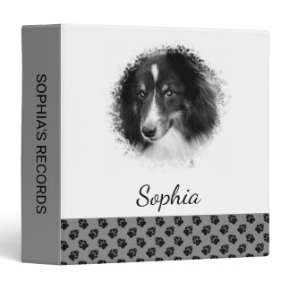 Custom Pet Photo And Black Paws On Gray &amp; Text 3 Ring Binder