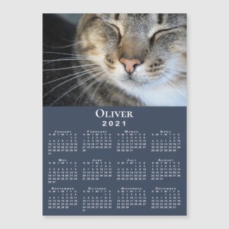 Custom Pet Photo and Name 2021 Calendar on Blue