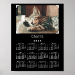 Custom Pet Photo and Name 2024 Calendar Black Poster<br><div class="desc">Celebrate your pet with a customizable 2024 calendar poster that is perfect for putting in a binder. Replace the sample photo and name in the sidebar. Your custom photograph has 4 *printed* white corners like those used in scrapbooks on a black background. Your text is in a handwritten white font...</div>