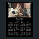 Custom Pet Photo and Name 2025 Calendar Black Poster<br><div class="desc">Celebrate your pet with a customizable 2025 calendar poster that is perfect for putting in a binder. Replace the sample photo and name in the sidebar. Your custom photograph has 4 *printed* white corners like those used in scrapbooks on a black background. Your text is in a handwritten white font...</div>