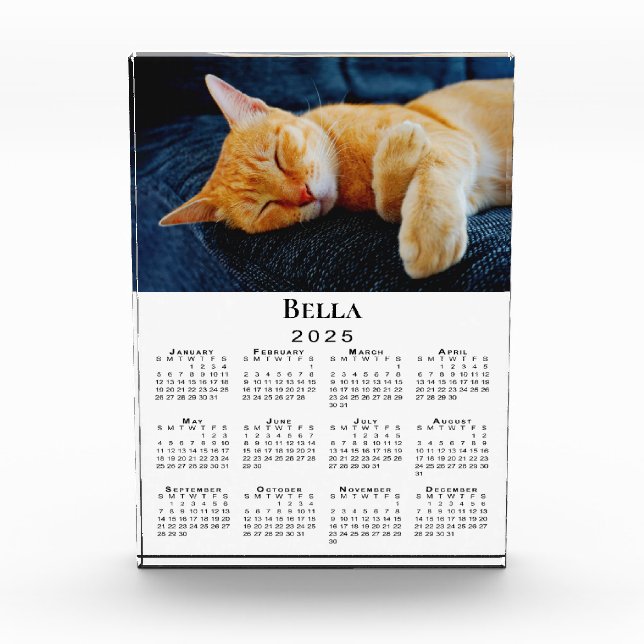 Custom Pet Photo and Name 2025 Calendar Desk Acrylic Award (Front)