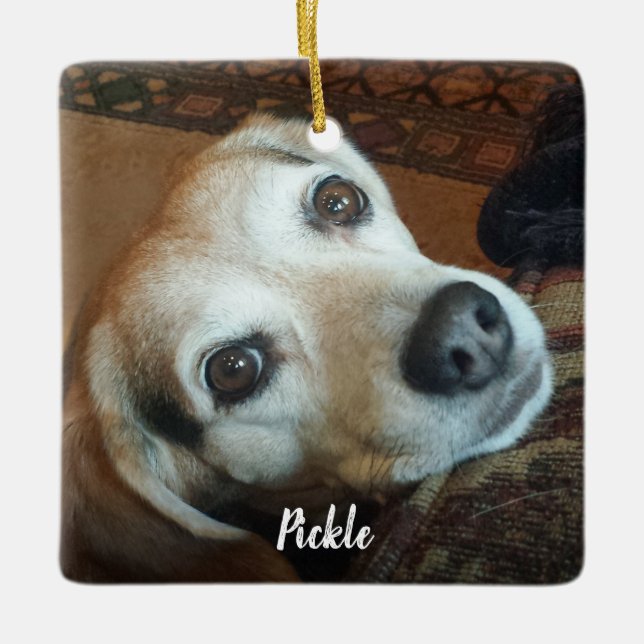 Custom Pet Photo and Name 2 sided Christmas Ceramic Ornament (Front)