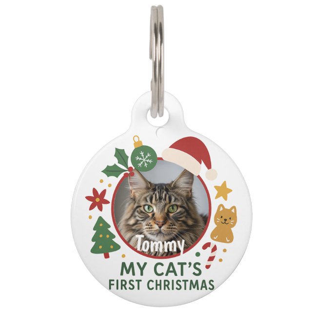 Custom Pet Photo and Name Christmas ID Tag (Front)
