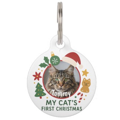Custom Pet Photo and Name Christmas Pet ID Tag