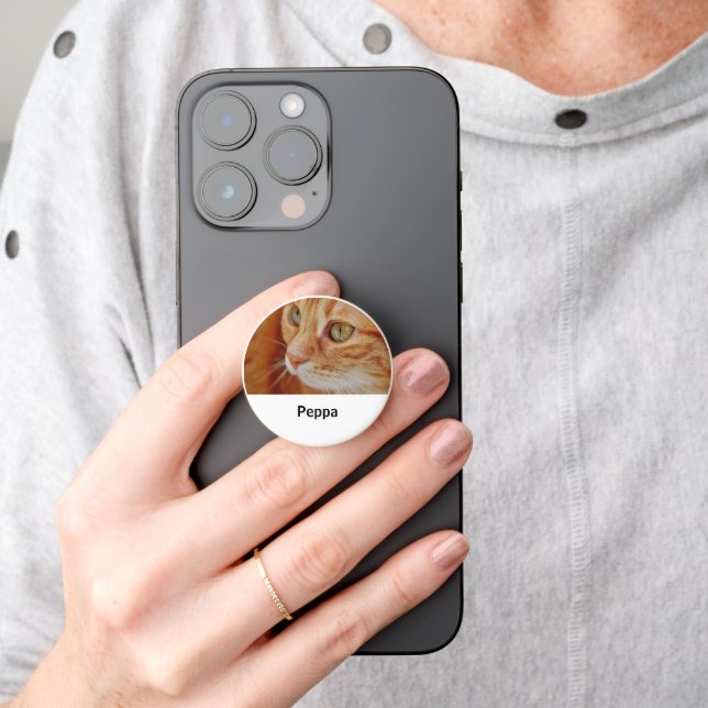 Custom pet photo and name PopSocket (Hand)
