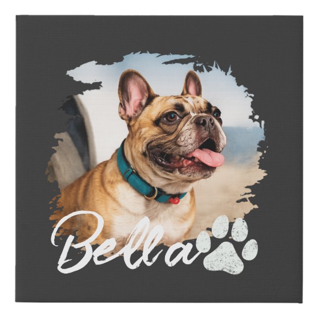 Custom Pet Photo and Name Typography Faux Canvas Print (Front)