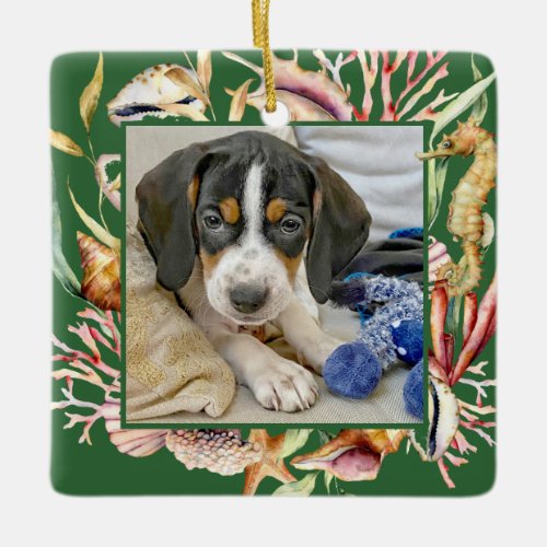 Custom Pet Photo Beach Christmas Ceramic Ornament