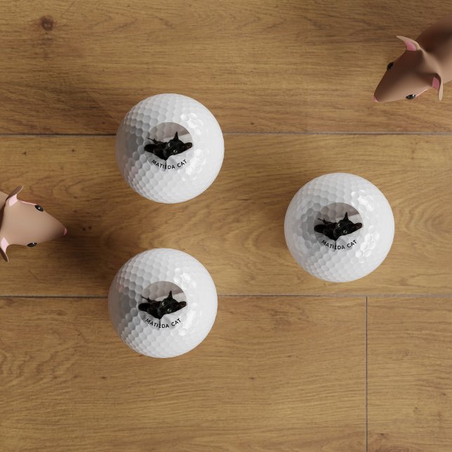 Custom Pet Photo Black Cat Personalized Golf Balls (Purrfect golf ball to add your best friend's photo too. Just add their name (or yours))