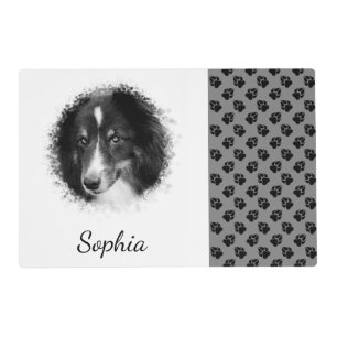 Custom Pet Photo & Black Paws On Gray & Your Text Placemat