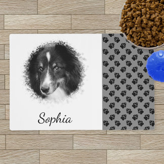 Custom Pet Photo &amp; Black Paws On Gray &amp; Your Text Placemat