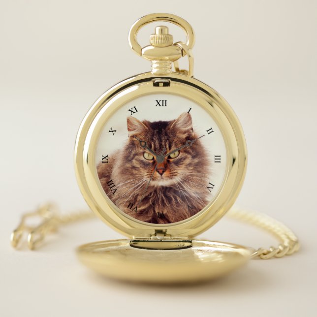 Custom Pet Photo & Black Roman Numerals Pocket Watch (Inside)