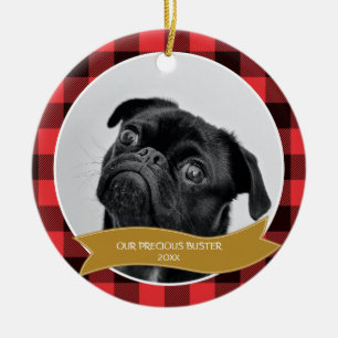 Custom Pet Photo Buffalo Plaid Christmas Ornament