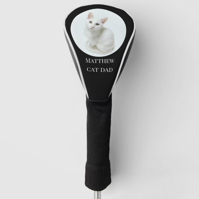 Custom Pet Photo Cat Dad Black Golf Head Cover (Front)