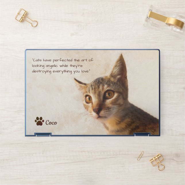 Custom Pet Photo Cat Dog with Name Quote Template HP Laptop Skin (Desk)
