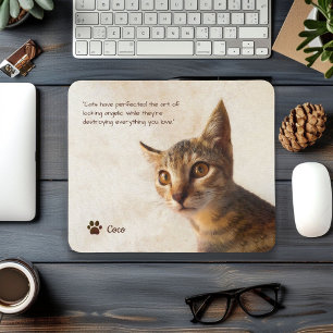 Custom Pet Photo Cat Dog with Name Quote Template Mouse Pad