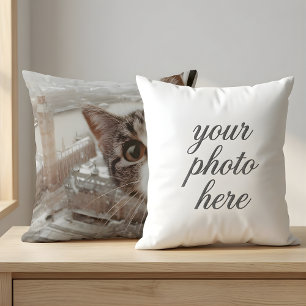 Custom Pet Photo Cat Peeking with London Big Throw Pillow