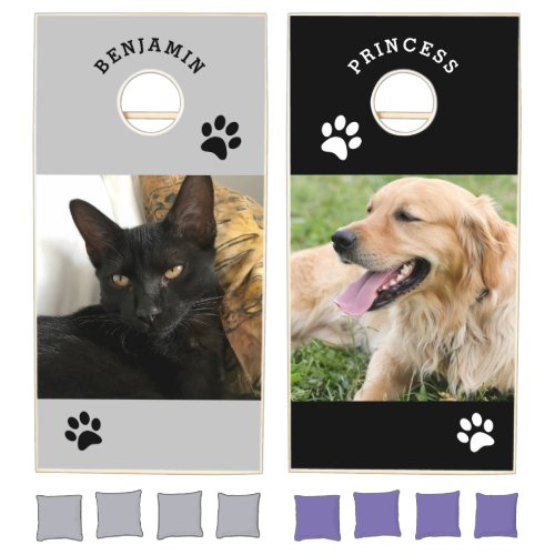 Custom Pet Photo Cat VS Dog Pet Name Personalized Cornhole Set