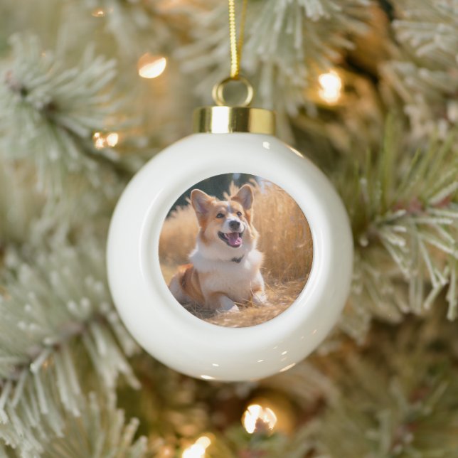 Custom Pet Photo Ceramic Ball Christmas Ornament (Tree)