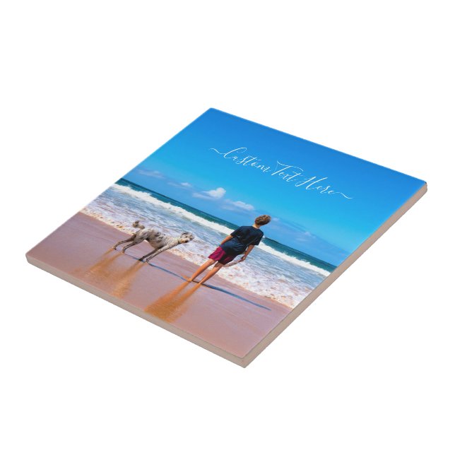 Custom Pet Photo Ceramic Tile Personalized Text (Side)