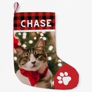 Custom Pet photo christmas cute cats rustic paw  Small Christmas Stocking