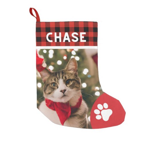 Custom Pet photo christmas cute cats rustic paw  Small Christmas Stocking