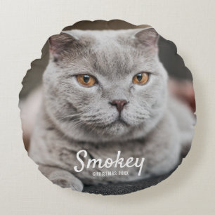 Custom Pet Photo Christmas Holiday Round Pillow